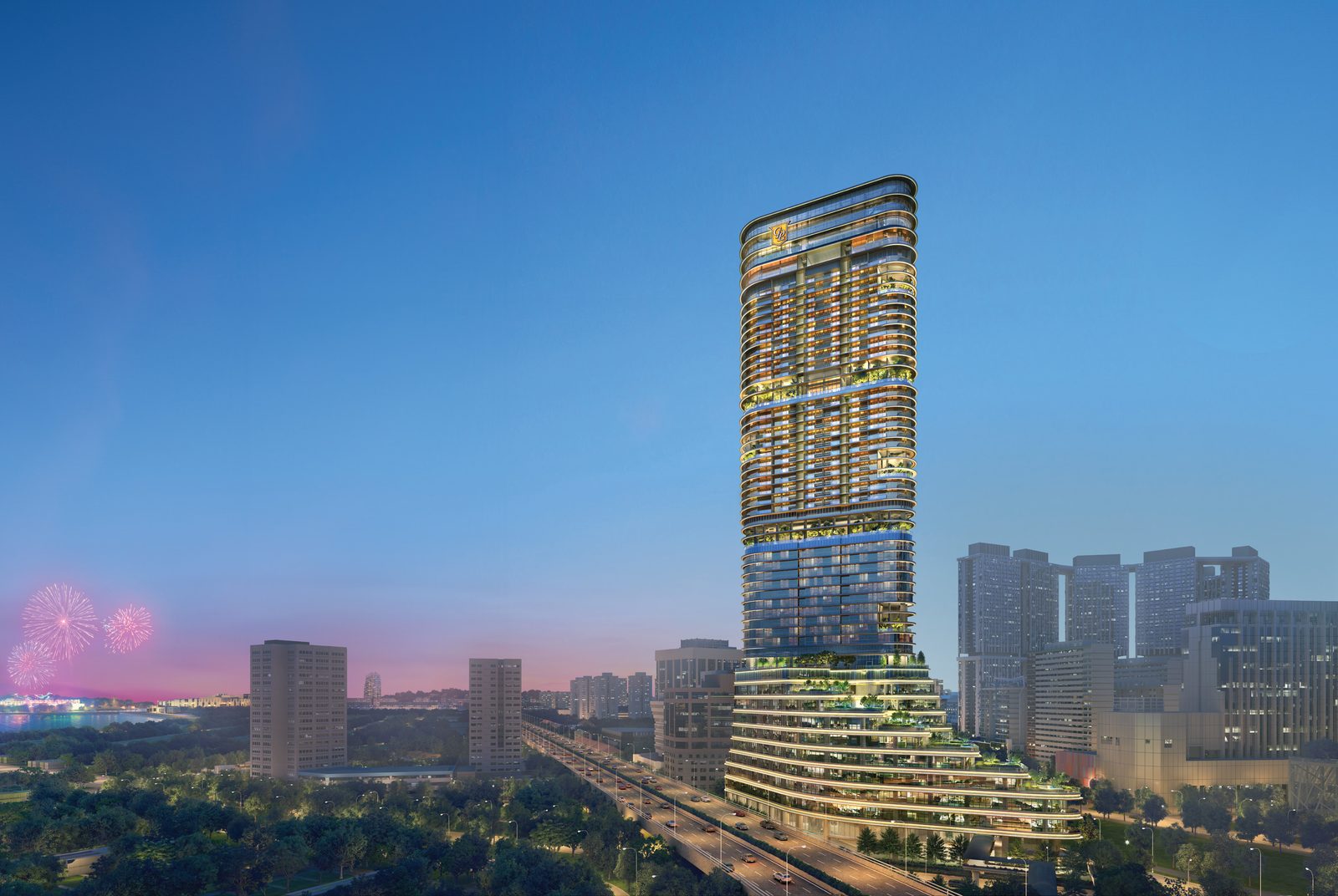 Newport Residences — night aerial